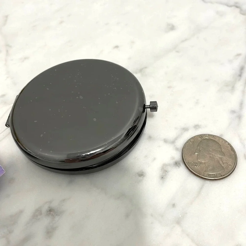 Gunmetal Black Grey Metal Compact Mirror Travel Purse Accessory New